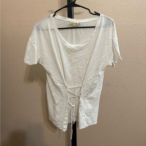 Nation LTD White Lace-Up Short Sleeve Top size Large